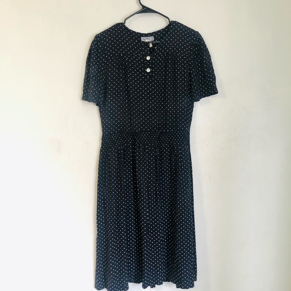 2/$50 Vintage 80s does 40s Modest Polka Dot dress - Picture 3 of 11